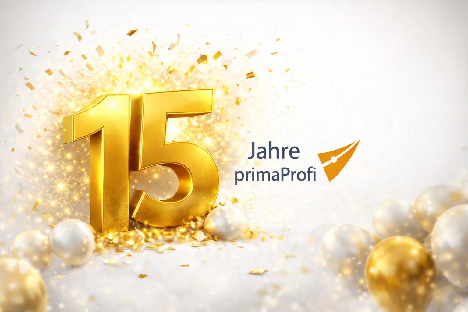 15 Jahre primaProfi Jubiläum mit goldener 15 und Logo