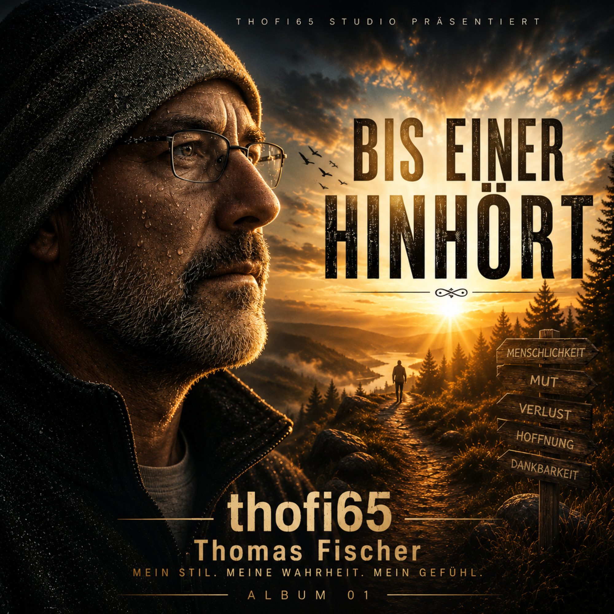 Albumcover des 2026 veröffentlichten Albums „Bis einer hinhört“ von thofi65 – Thomas Fischer.