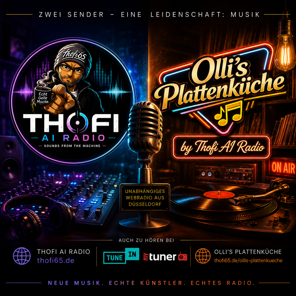 THOFI AI RADIO und Olli’s Plattenküche präsentieren unabhängige Künstler über Webradio, Alexa, TuneIn und myTuner.